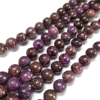 Natural Lepidolite/Purple Mica Stone Round Bead Strands, 10mm, Hole: 1mm, about 40pcs/strand, 15.74 inch