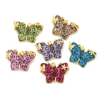 Butterfly Charm Rack Plating Brass Cubic Zirconia Pendants, with Resin, Long-Lasting Plated, Lead Free & Cadmium Free, Real 18K Gold Plated, Mixed Color, 19.5x27.5x7mm, Hole: 3x4mm