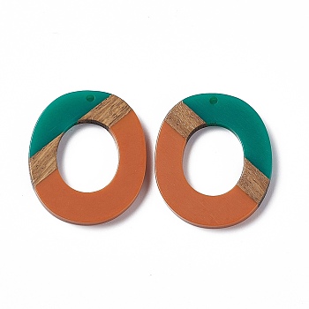 Opaque Resin & Walnut Wood Pendants, Donut Charms, Chocolate, 38x32.5x3.5mm, Hole: 2mm