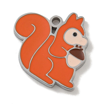 304 Stainless Steel Enamel Pendants, Squirrel Charm, Stainless Steel Color, 15x14x1.8mm, Hole: 1.4mm