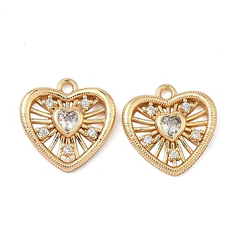 Brass Pave Clear Cubic Zirconia Pendants, Heart Charms, Real 18K Gold Plated, Clear, 13.5x13.5x3mm, Hole: 1.4mm
