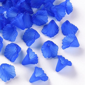 Frosted Acrylic Bead Caps, Flower, Royal Blue, 12x12x9mm, Hole: 1.2mm, about 1700pcs/500g