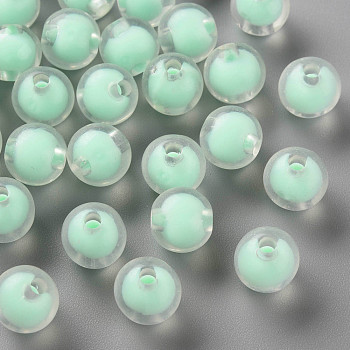 Transparent Acrylic Beads, Bead in Bead, Round, Aquamarine, 9.5x9mm, Hole: 2mm, about 960pcs/500g