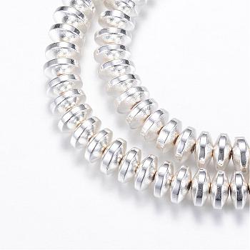 Electroplate Non-magnetic Synthetic Hematite Bead Strands, Rondelle, Silver Plated, 4x2mm, Hole: 1mm, about 180pcs/strand, 15.7 inch