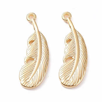 304 Stainless Steel Pendants, Feather, Golden, 22x7.5x1.5mm, Hole: 1mm