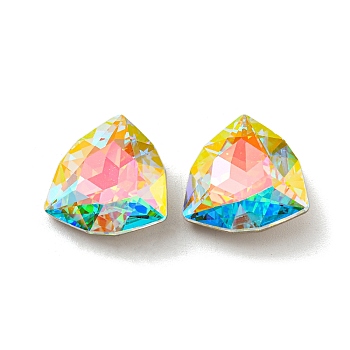 Glass Rhinestone Cabochons, Point Back & Back Plated, Faceted, Triangle, Crystal AB, 17x17x6.5mm