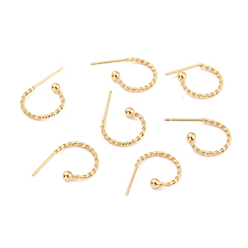 304 Stainless Steel Stud Earring Findings, Half Hoop Earrings, Twist Ring, Real 18k Gold Plated, 12.5x18.5x1.2mm, Pin: 0.7mm