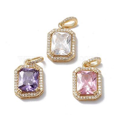 Real 18K Gold Plated Mixed Color Octagon Brass+Cubic Zirconia Pendants