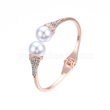 Brazalete abierto con cuentas redondas de perlas de plástico ABS con rhinestone de cristal(BJEW-S118-109RG)-3