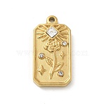304 Stainless Steel Pendants, with Rhinestone, Golden, Flower, 25.5x13x4mm, Hole: 1.8mm(STAS-I322-39G-01)
