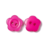 Resin Buttons, Dyed, Flower, Hot Pink, 15x3mm, Hole: 1mm(RESI-D031-15mm-04)