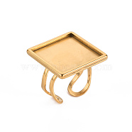 201 Stainless Steel Cuff Pad Ring Settings, Laser Cut, Square, Golden, Tray: 20x20mm, US Size 7 1/4(17.5)~US Size 8(18mm)(STAS-S080-041F-G)