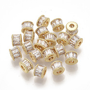 Brass Micro Pave Cubic Zirconia Beads, Column, Real 18K Gold Plated, Clear, 7x5.5mm, Hole: 2.5mm(ZIRC-D116-06)