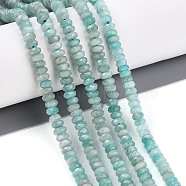 Natural Amazonite Beads Strands, Faceted, Rondelle, 3.5~4x2~2.5mm, Hole: 0.7~1mm, about 161~170pcs/strand, 14.69~15.35''(37.3~39cm)(G-T141-36)