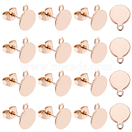 PandaHall Elite PVD Vacuum Plating 304 Stainless Steel Stud Earring Findings, with Flat Plate, Flat Round, Rose Gold, 12mm, 10.5~11x8x0.7mm, Pin: 0.8mm, hole: 1.4mm, 20pcs/box(STAS-PH0001-13RG)