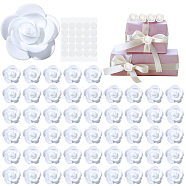 Mini Foam Artificial Rose, with 0.25MM Plastic Stickers, for Handmade DIY Wedding Home Decoration Accessories, White, Foam Artificial Rose: 24x29x21mm, 100pcs; Stickers: 1.6x0.15cm, 100pcs(KY-CA0001-49)