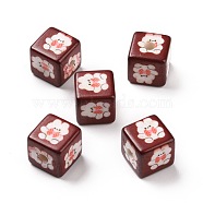 Opaque Printed Acrylic Beads, Cube with Rabbit Pattern, Dark Red, 13.5x13.5x13.5mm, Hole: 3.8mm(MACR-C007-01B)