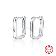 Rectangle Rhodium Plated 925 Sterling Silver Hoop Earrings, with 925 Stamp, Platinum, 15x12mm.(IL6021-4)