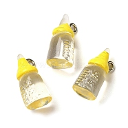 Transparent Resin Pendants, Milk Bottle Charms, with Platinum Tone Zinc Alloy Loops, Green Yellow, 20x9mm, Hole: 2mm(RESI-R440-03A)