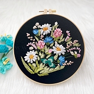 DIY 3D Bouquet Pattern Embroidery Starter Kits, Including Embroidery Cloth & Thread, Needle, Embroidery Frame, Instruction Sheet, Black, 7.87x7.87 inch(200x200mm)(PW-WG78780-01)