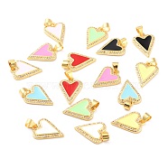 Brass Clear Cubic Zirconia Pendants, Long-Lasting Plated, with Jump Ring and Enamel, Heart, Mixed Color, 18x13x12mm, Hole: 4mm(KK-J276-12G)