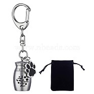 Pet Urn Keychain Personalized Paw Print Urn Pendant Pet Cremation Jewelry Stainless Steel Paw Print Dog Keepsake Cat Dog Urn with Storage Bag, Stainless Steel Color, 7.5x1.6cm(JX364A)