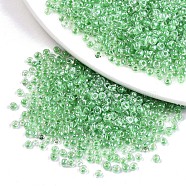 8/0 Glass Seed Beads, Transparent Inside Colours Luster, Round Hole, Round, Lime Green, 8/0, 3~4x2~3mm, Hole: 0.8mm, about 3333pcs/100g(X1-SEED-A015-3mm-2207)