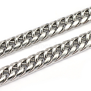 304 Stainless Steel Cuban Link Chains, Chunky Curb Chains, Unwelded, Stainless Steel Color, 16.5x11.5x2.5mm(CHS-L001-52)
