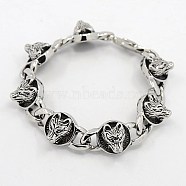 Fashionable Retro Jewelry 304 Stainless Steel Wolf Bracelets for Men, with Clasps, Antique Silver, 8-5/8 inch(22cm)(BJEW-L045-47)