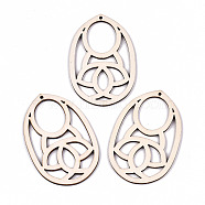 Undyed Natural Hollow Wooden Big Pendants, Laser Cut Shapes, Oval, Antique White, 59x38.5x2mm, Hole: 1.6mm(WOOD-N007-059)