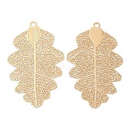 Long-Lasting Plated Brass Filigree Pendants, Leaf Charm, Light Gold, 47x29x0.3mm, Hole: 2mm(KK-K336-09KCG)