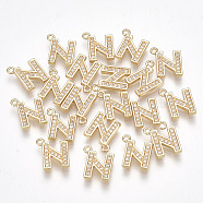 Brass Cubic Zirconia Charms, Letter, Clear, Real 18K Gold Plated, Letter.N, 10.5x9x1.5mm, Hole: 1mm(KK-S348-330N)
