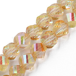 Electroplate Transparent Glass Beads Strands, Faceted, Nuggets, Goldenrod, 8x7mm, Hole: 1.4mm, about 72pcs/strand, 20.08 inch(51cm)(EGLA-N002-39-C03)