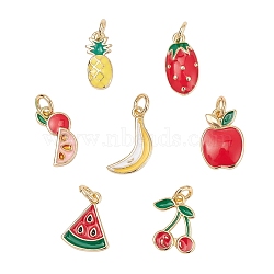 7Pcs 7 Style Brass Enamel Charms, Long-Lasting Plated, with Jump Ring, Golden, Fruit, Mixed Color, 13~15x6~11x1~3mm, Hole: 3mm, 1pc/style(KK-YW0001-34)