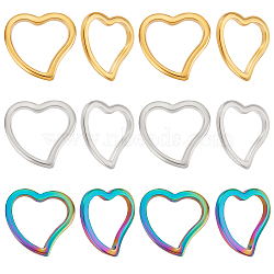 36Pcs 3 Colors 304 Stainless Steel Linking Rings, Heart, Mixed Color, 14.5x15x1.5mm, Inner Diameter: 9.5~12x10~11.8mm, 12pcs/color(STAS-BBC0001-93)