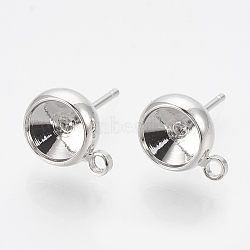 Brass Stud Earring Settings, with Loop, Rhinestone Settings, Nickel Free, Real Platinum Plated, Fit for 6mm rhinestone, 10.5x8mm, Hole: 1.5mm, Pin: 0.8mm(KK-Q750-070D-P)