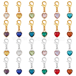 Elite 24Pcs 24 Colors Faceted Heart Glass Pendant Decoration, with Birthstone Charms, Alloy Lobster Claw Clasps Charms, Clip-on Charms, for Keychain, Purse, Backpack Ornament, Mixed Color, 20mm, 1pc/color(HJEW-PH0001-68)