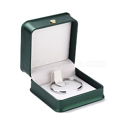 PU Leather Jewelry Box, with Reain Crown, for Bracelet Packaging Box, Square, Dark Green, 9.6x9.4x5.2cm(CON-C012-02A)