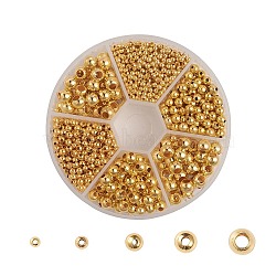 Brass Smooth Round Beads, Seamed Spacer Beads, Golden, 2.4~6mm, Hole: 0.8~3mm, about 1430pcs/box(KK-YW0001-15G)