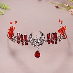 Moon Sun Metal Hair Bands, Natural Quartz Wrapped Hair Hoop for Bridal Crown Hair Accessories, Red, 450mm(PW-WG72751-01)