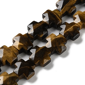Natural Tiger Eye Beads Strands, Faceted, Cross, 12~13x12~12.5x5~6mm, Hole: 1.4mm, about 17pcs/strand, 8.27 inch(21cm)