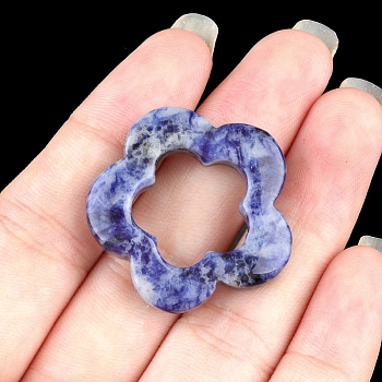 Natural Sodalite Hollow Flower Pendants, Plum Blossom Flower Charms, 30mm