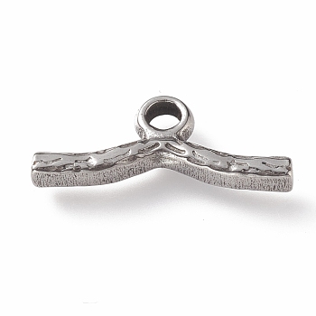 304 Stainless Steel Toggle Clasps Parts, Textured, Bar, Stainless Steel Color, 18x6x2mm, Hole: 2mm