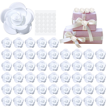 Mini Foam Artificial Rose, with 0.25MM Plastic Stickers, for Handmade DIY Wedding Home Decoration Accessories, White, Foam Artificial Rose: 24x29x21mm, 100pcs; Stickers: 1.6x0.15cm, 100pcs