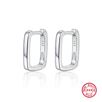 Rectangle Rhodium Plated 925 Sterling Silver Hoop Earrings, with 925 Stamp, Platinum, 15x12mm.