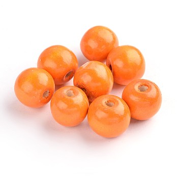 Natural Maple Wood Beads, Dyed, Round, Orange, 19~20x17.5~18mm, Hole: 4.5mm
