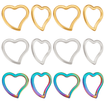 36Pcs 3 Colors 304 Stainless Steel Linking Rings, Heart, Mixed Color, 14.5x15x1.5mm, Inner Diameter: 9.5~12x10~11.8mm, 12pcs/color