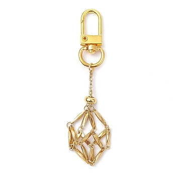 304 Stainless Steel Empty Stone Holder Chain Pouch Pendant Decorations, with Alloy Swivel Clasps, Golden, 91mm