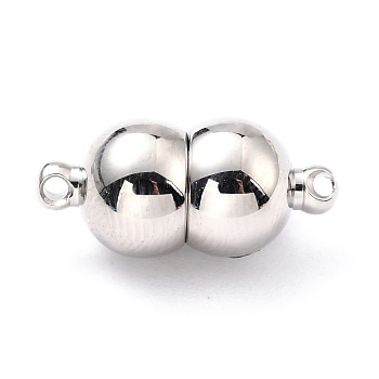 304 Stainless Steel Magnetic Clasps with Loops, Stainless Steel Color, 18x8mm, Hole: 1.2mm