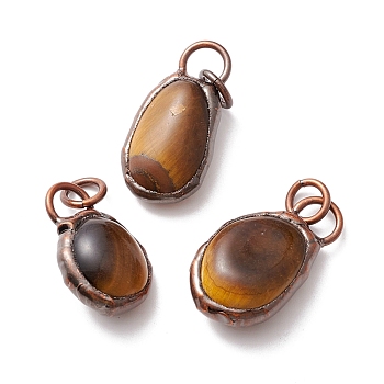 Natural Tiger Eye Pendants, with Red Copper Tone Tin Findings, Lead & Nickel & Cadmium Free, Nuggets, 27.5x14x9.5mm